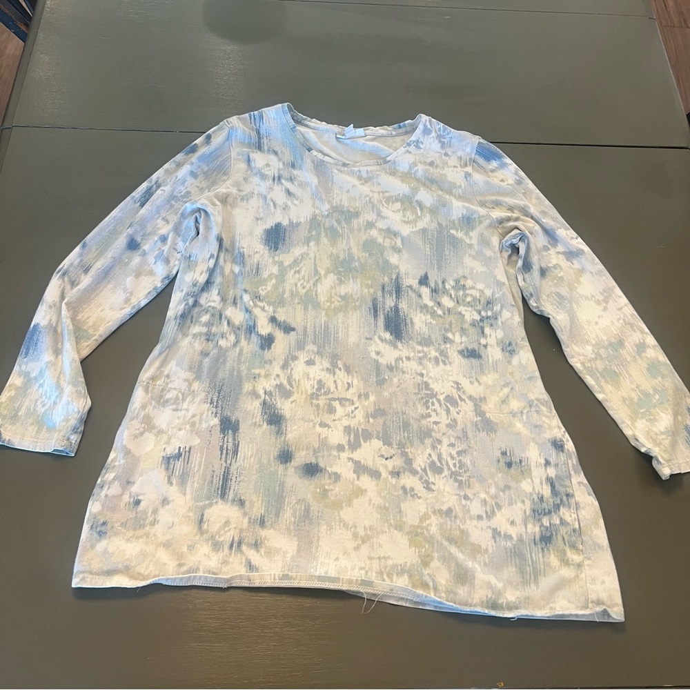 Long Sleeve Tie-Dye Ribbed Tee - Light Blue/White